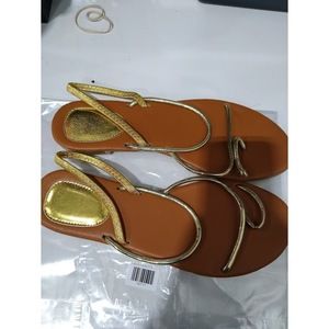 GORGLITTER Women Metallic Ankle Strap Thong Sandals Slip On Gold 9